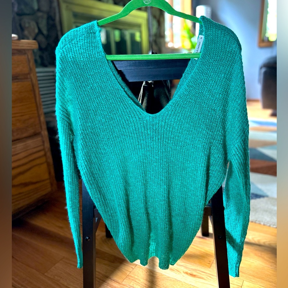 Moon&Madison back-knot sweater, teal, medium